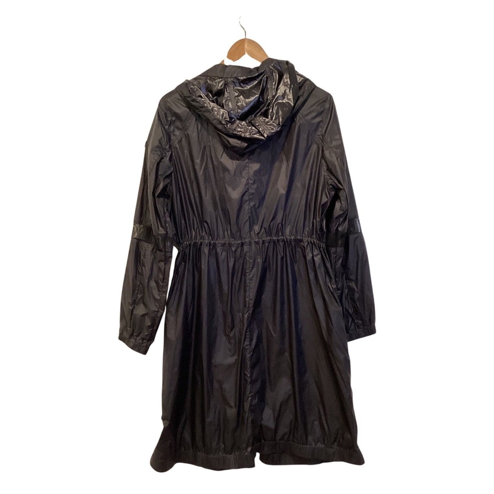 Vera Wang Black Hooded Longline Jacket Raincoat Windbreaker Shiny - Large - Picture 2 of 8